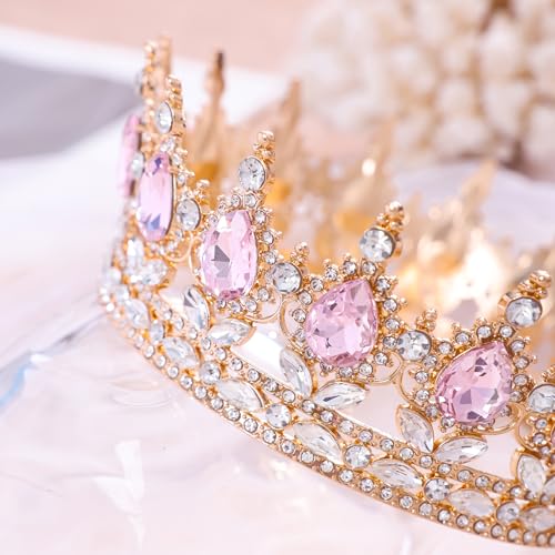 Feltent Pink Queen Crown for Women Crystal Tiara for Women Rhinestone Wedding Headband for Bride Hair Accessories for Cost...