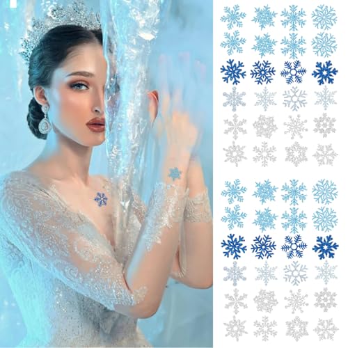 Glitter Snowflake Temporary Tattoos, 48PCS Winter Snowflake Sticker Tattoo Cute Apparel Accessories for Body Face Kids Wom...