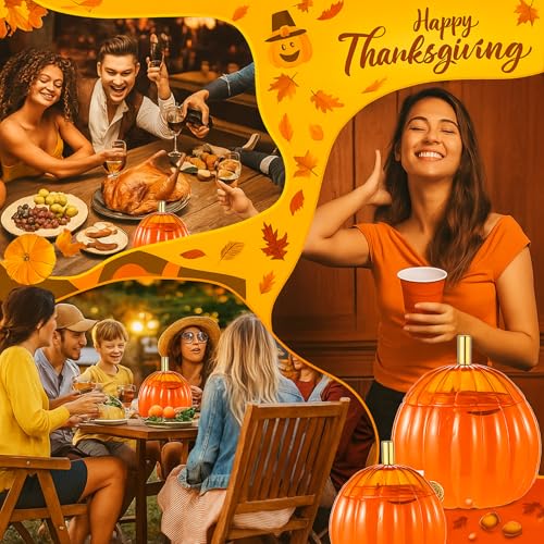 Potchen 1.3 Gallon Pumpkin Plastic Drink Dispenser Thanksgiving Orange Drink Dispenser Fall Harvest Kitchen Decoration Bev...