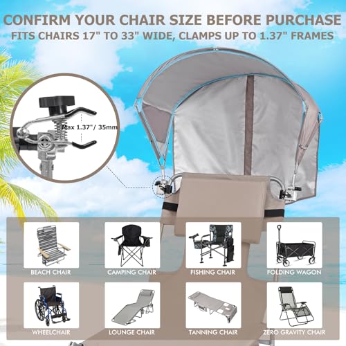 Universal Chair Umbrella Canopy, UPF 50+ Sun Shade with Adjustable Clamp, Fits Most Brands’ Beach, Camping, Lawn, Tanning,...