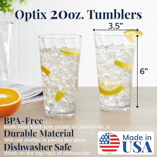 US Acrylic Optix Plastic Reusable Drinking Glasses (Set of 8) 20oz Water Cups in Clear | BPA-Free Tumblers, Made in USA | ...