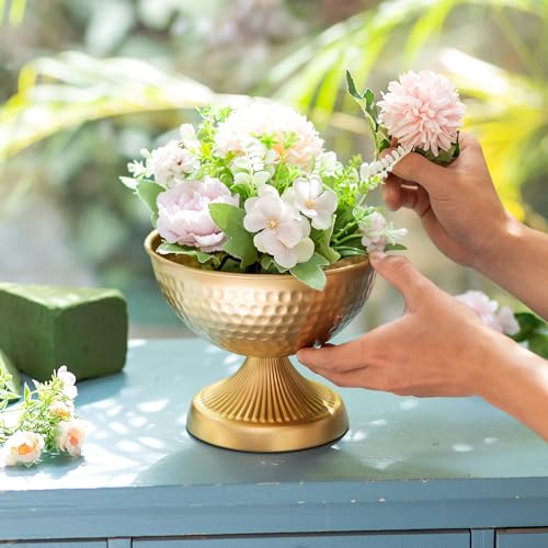Sziqiqi Urn Vases for Wedding Centrepiece - 6in High Gold Metal Vase Set of 10 Small Vintage Flower Arrangement Pots for T...