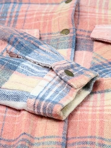 Zeagoo Womens Plaid Shacket Jacket Long Sleeve Fleece Hooded Jackets Fall Winter Warm Coat S-2XL