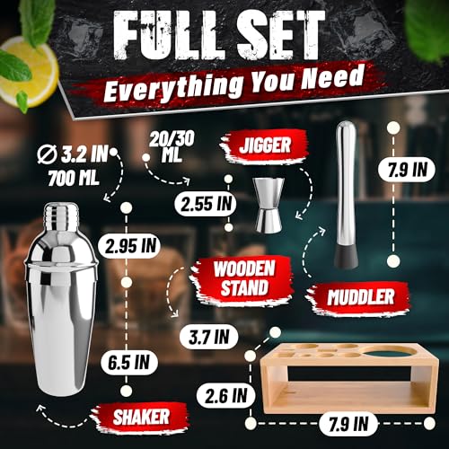 Mixology Bartender Kit with Stand – Stainless Steel Mixed Drink Shaker Set with 10 Accessories, Easy to Clean Bar Tool Set...