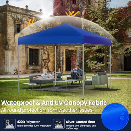 PHONWHON Shades 10x10 Pop Up Canopy, Heavy Duty Beach Tent with Carrying Bag for Easy Moving, Sun Shelter for Parties, Eve...