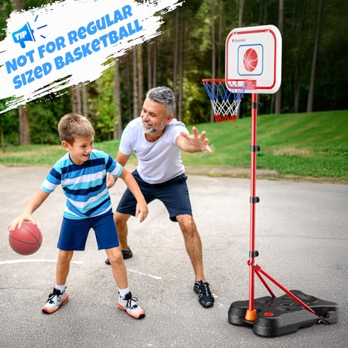 HopeRock 2 in 1 Kids Basketball Hoop and T Ball Set, Adjustable Basket Ball Stand,Hanging Tee Baseball for Toddlers Boys G...