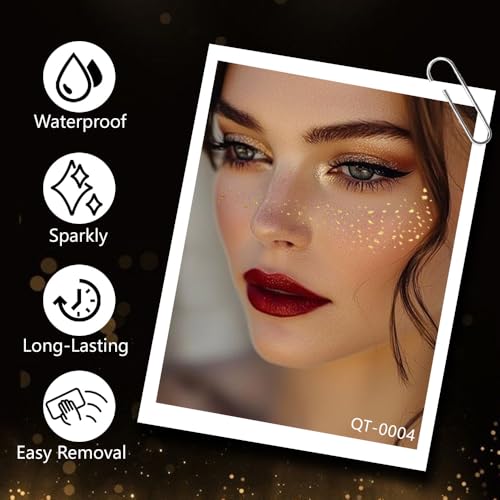 XZMeiLun 8Ps Face Glitter Speckles Patches, 2Colors 4Styles Glitter Freckles Face Tattoo, Glow Up Makeup Patches, Cute Gli...