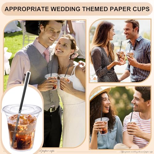 50 Set Love Is Brewing Bridal Shower Cup Disposable Wedding Coffee Cups Bulk Clear Plastic Drinking Iced Cup Wedding Coffe...