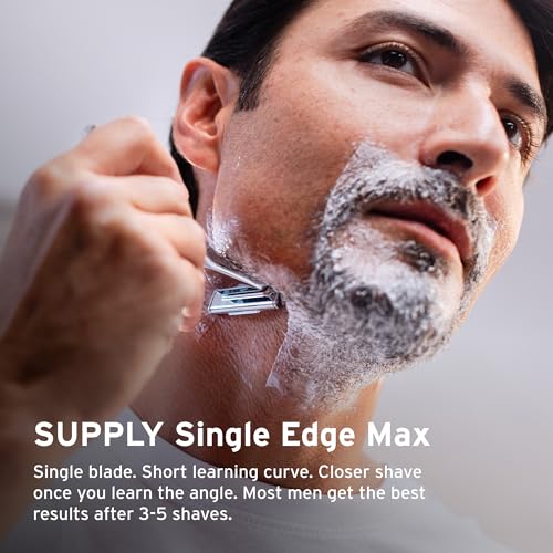 SUPPLY Single Edge Max Razor for Men – Premium Metal Single-Blade Safety Razor with Pivoting Head for Fewer Cuts and Irrit...