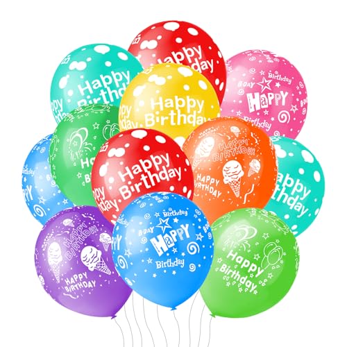 50pcs 12inch Happy Birthday Balloons for Men&Women, Assorted Balloons for Party, Beautiful Flowers Printed Decoration (Bir...