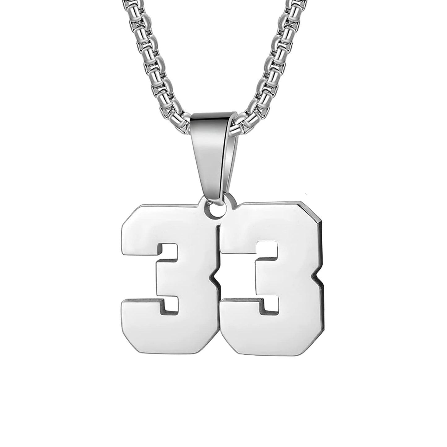 Number Necklaces Personalized Silver Initial Number Pendant Stainless Steel Chain 22+2inch Movement Necklaces for Men Women (33)
