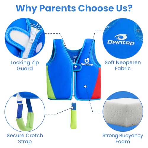 Owntop Kid Swim Vest Toddler Swim Vest with Adjustable Crotch Strap Toddler Floaties Boys Girls Buoyancy Aid for 30-40-50-...