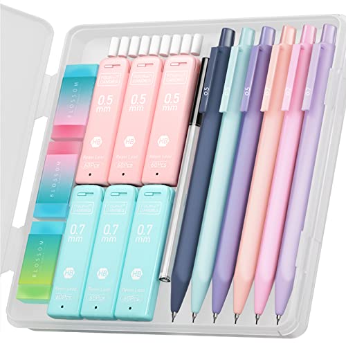 Four Candies Cute Mechanical Pencil Set, 6PCS Pastel Mechanical Pencils 0.5 & 0.7mm with 360PCS HB Leads, 3PCS Erasers and...