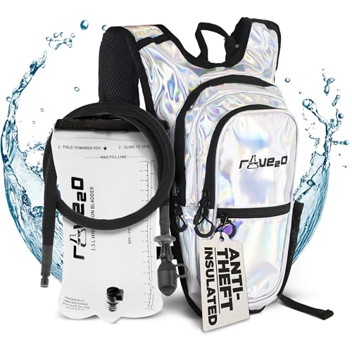 Rave2o Rave Hydration Backpack – Anti-Theft Festival Hydration Pack with 1.5L Leakproof TPU Bladder – Slim, Insulated Wate...