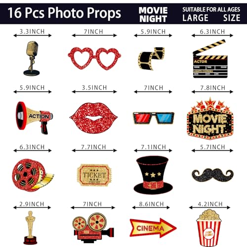 Movie Night Supplies Photo Booth Props Hollywood Photobooth Props for Movie Theater Themed Red Carpet Birthday Party Favor...