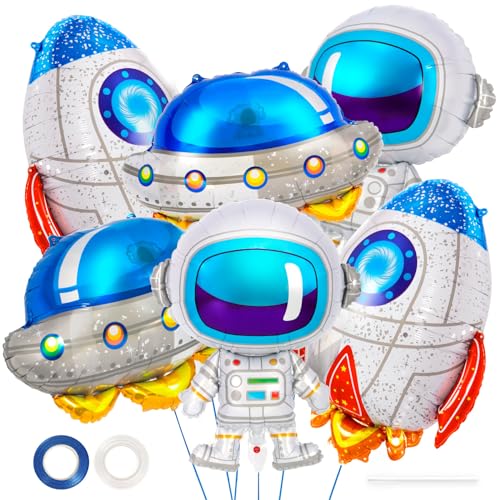 6 Pcs Space Balloons,Astronaut UFO Rocket Foil Balloons for Kids,Universe Party Decorations,Outer Space Balloon for Baby S...