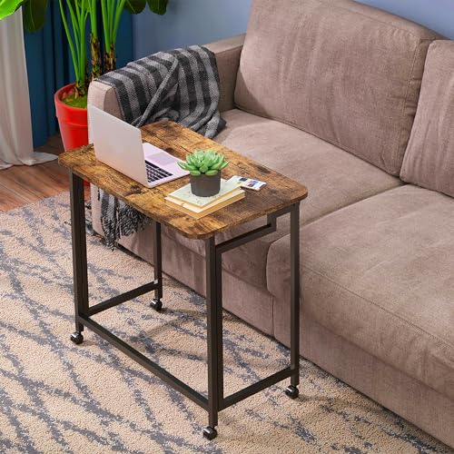 4NM 23.6" Mobile Small Rolling Computer Desk, Folding Laptop Cart Table with Wheels, Portable Office Desk for Small Space ...