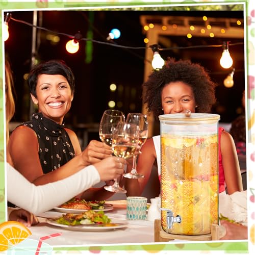 FillTouch 2 Pack 1.5 Gallon Glass Drink Dispensers for Valentine's Party, Beverage Dispensers with Stand, Spigot and Bambo...