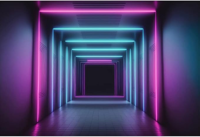 Neon Corridor Backdrop 10x8ft Fabric Glow in The Dark Party Neon Birthday Decorations Live Video Photography Background Mu...