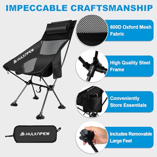 HULKNPEW Ultralight Camping Chair, Folding Chairs with Pillow - Compact Portable Lawn Chairs for Camp, Hiking, Travel, Pic...