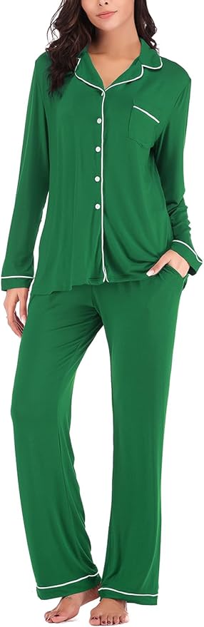 Aamikast Women's Pajama Sets Long Sleeve Button Down Sleepwear Nightwear Soft Pjs Lounge Sets