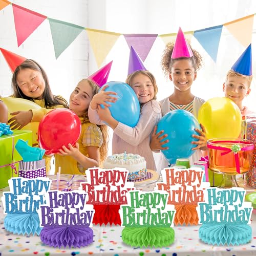 12Pcs Happy Birthday Centerpieces Colorful Birthday Party Decorations Glitter Happy Birthdays Table Honeycomb Centerpieces...
