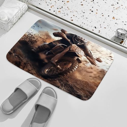 DIPQIMI Dirt Bike Racer Bathroom Rug, Extreme Outdoor Sport Bath Mat with Non Slip Backing, Soft Microfiber Floor Mat for ...