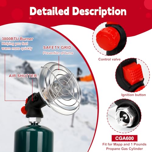 Portable Propane Heater for Camping, Outdoor Space Tent Heater, Self-Ignition Radiant Cordless Heater, Gas Heater with Fol...