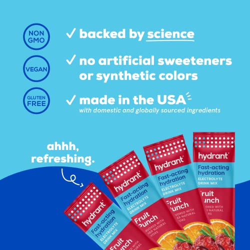 Hydrant - Hydrate Electrolyte Powder, Fruit Punch Flavor, 30 Rapid Hydration Individual Stick Packs - Low Sugar Drink Mix ...
