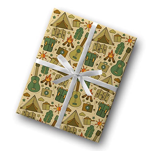 Cute Camping Gear Wrapping Paper Premium Father's Day Gift Wrap Camp Birthday Theme Birthday Party Decoration Tent Decor (...