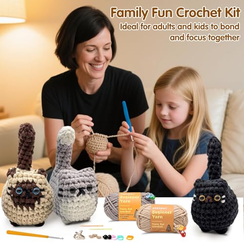 Zepiany Crochet Kit for Beginners, Crochet Cat Beginner Crochet Kit for Adults, Amigurumi Crochet Animals Cat Crafts Croch...