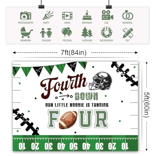 Bcuuipo Football Themed 4th Birthday Backdrop Fourth Down Birthday Our Little Rookie is Turning Four Photography Backgroun...