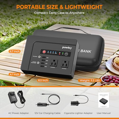 Powkey Portable Power Station 200W, 146Wh Portable Solar Generator Battery Pack with 2 Pure Sine Wave AC Outlets/4 USB A/1...
