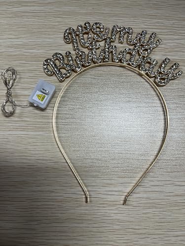 DRESBE Light Up Birthday Headband LED Rhinestone Headbands Glow Its My Birthday Hair Accessories for Women (Gold)