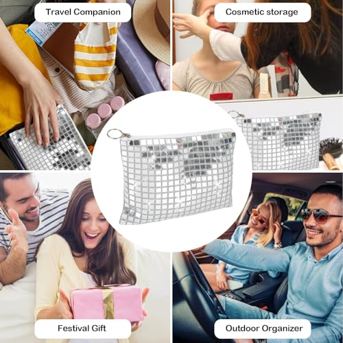 10 Pcs Disco Cosmetic Bags for Women 7.8 x 6.6 Inch Disco Makeup Bags Bachelorette Party Favors Bag Silver Sequins Makeup ...