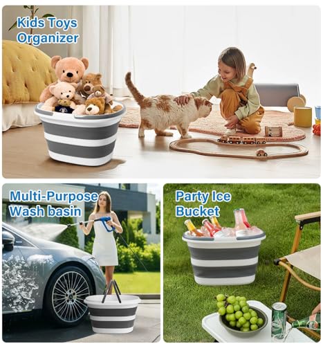 Collapsible Bucket 16L with Handles, Cleaning Mop Bucket Space Saving Foldable Silicone Tub for Laundry Storage Camping, P...