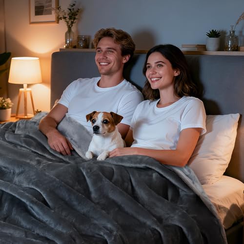 LOOBANI Waterproof Blanket for Bed: Reversible Soft Flannel Twin Bed Blanket 60" x 80", Leakproof Throw Spill-Proof Dog Pe...