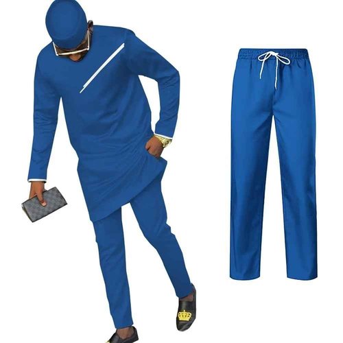 UOUNUT African Mens Suits with Kufi Hats Traditional Formal Attire Dashiki Outfits Nigerian Clothes 2 Piece Wedding Wear