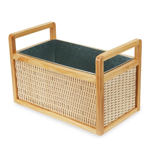 Twine Rattan and Wood Bottle Cooler Basket, Beverage Tubs for Parties, Beverage Chiller Ice Bucket for Drinks with Handle...