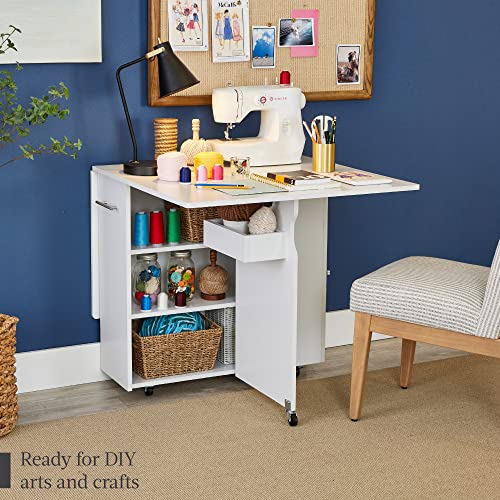 Best Choice Products Folding Dining Table, Multipurpose Space Saving Collapsible Drop Leaf Extension Desk w/Wheels, 3 Stor...