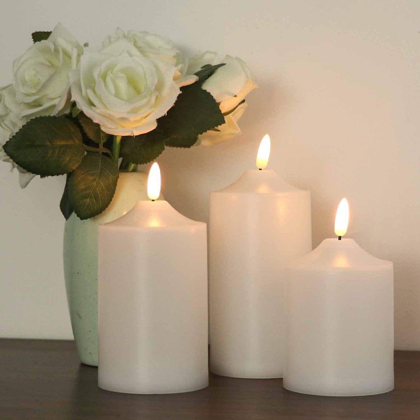 Genswin Waterproof Flameless Flickering Led Candles With Remote & Timer,Battery Operated Pillar 3D Wick Candles For Indoor Outdo