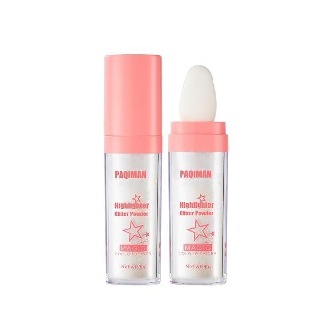 Glitter Powder Highlighter Makeup, Body Brightens the Natural Three-dimensional Face Blusher Patting Powder Highlighter. (...
