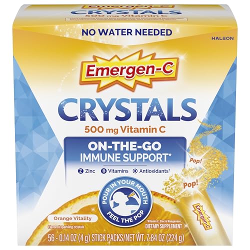 Emergen-C Crystals, On-the-Go Emergen-C Immune Support Supplement with Vitamin C, B Vitamins, Zinc and Manganese, Orange V...
