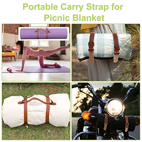 UFURMATE Picnic Blanket Carry Strap with Adjustable Shoulder Strap PU Leather Portable Beach Mat Carry Strap Belt for Outd...