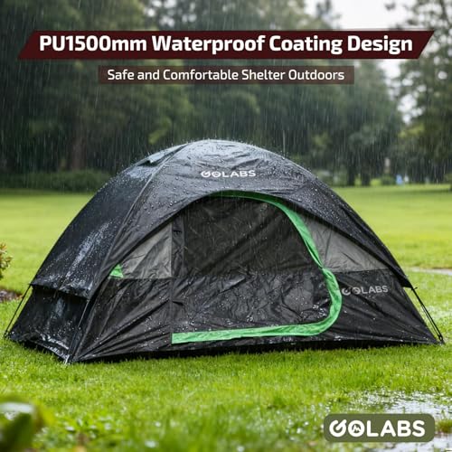 Golabs CT1 2 Person Camping Tent, Easy Set Up in 3 Mins, PU1500mm Waterproof w/Mesh Top & Door with Ventilation, Lightweig...