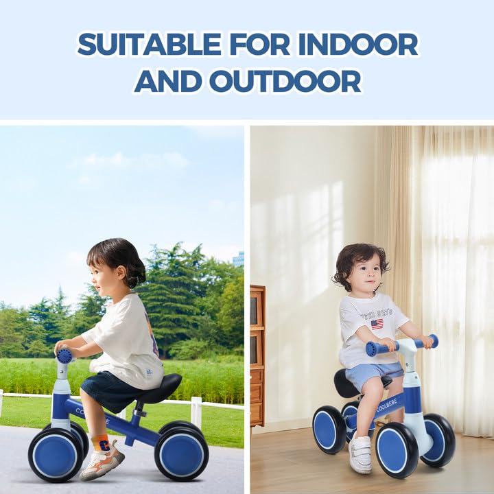 COOLBEBE Toddler Balance Bike for 1 Year Old Boys Girls Gift, 2 Years Toddler Balance Bike with 4 Silent Wheels, One Year Old Birthday Gift Baby for 12M-36M Pre-School (Blue)