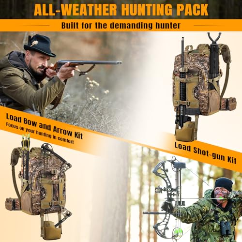 laapee Hunting Backpack 40L for Men, Tactical Camo Bow Rifle Backpack with Removable Waist Belt, PALS/MOLLE System, Waterp...