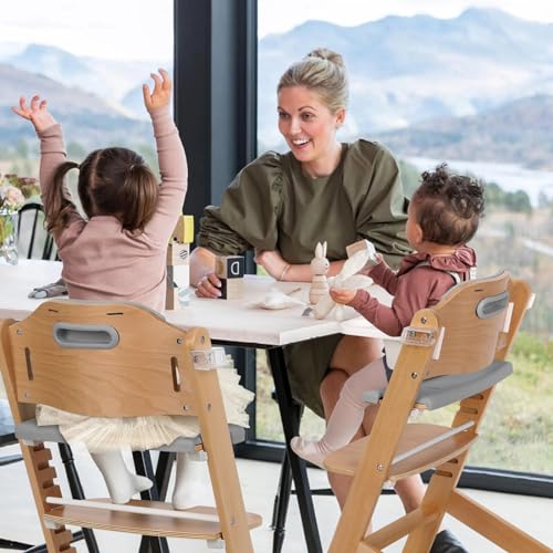 Cowiewie 3-in-1 Convertible Natural Wooden High Chair for Babies & Toddlers 3-Tier Remove & 2 Adjustable Wood Tray & 8 Lev...