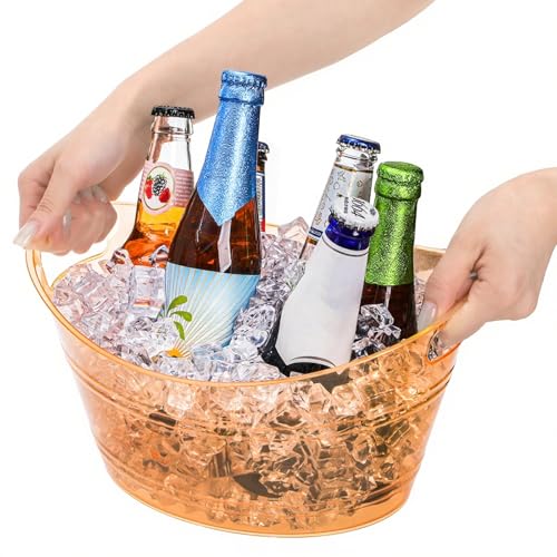 ZAVOOS 6 Pack Plastic Ice Bucket, 4.5 Liter Small Champagne Bucket with Tongs Handle, Colorful Oval Storage Tub Drink Buck...