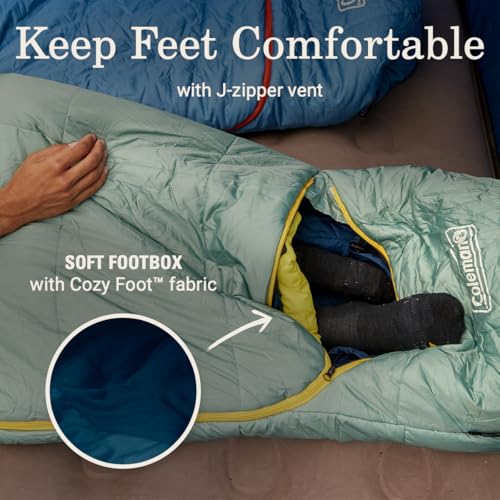 Coleman Big Bay 0/20/40°F Cold-Weather Sleeping Bag, Adult Mummy Sleeping Bag with Headrest, Foot Ventilation, & Storage S...